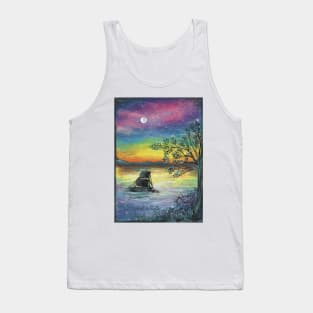 Ship in the moonlight colorful oil pastels scenery Tank Top